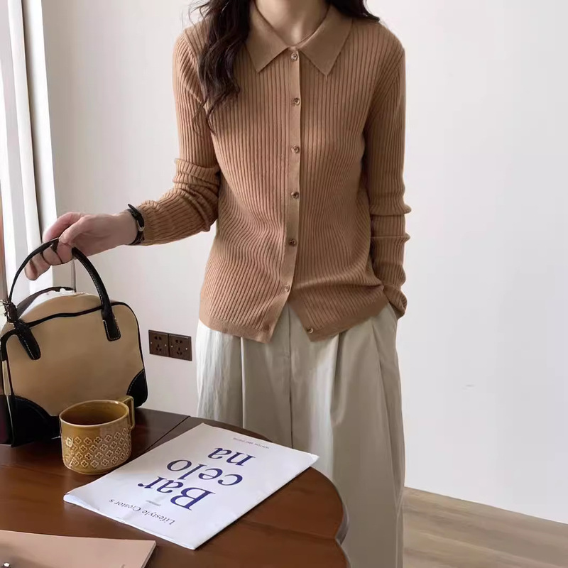 Source Factory Korean Classic 100 Superfine Merino All Wool Polo Collar Long Sleeve Cardigan Shirt Knitwear