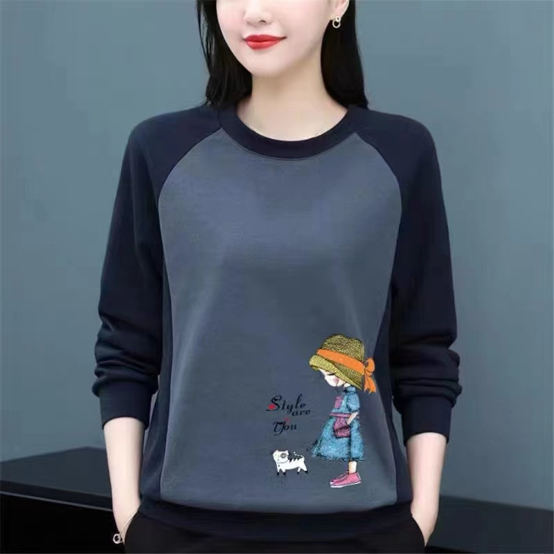 2026 Spring Long-Sleeved T-Shirt for Women, Loose-Fitting Pure Cotton, New Style, Spring and Autumn, Stylish, Large Size, Middle-Aged Mom's Base Shirt Top
