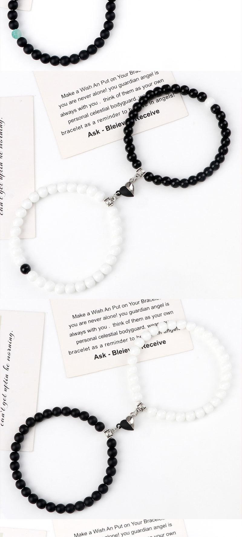 Couple Beaded Magnetic Bracelets With Heart Shaped Buckle Set_voghion.com