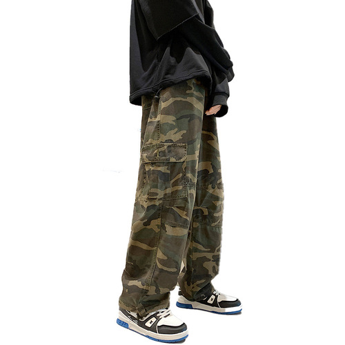 Vintage American Retro Camouflage Work Pants for Men Spring Autumn High Street Ins Trendy Brand Oversize Drawstring Pants