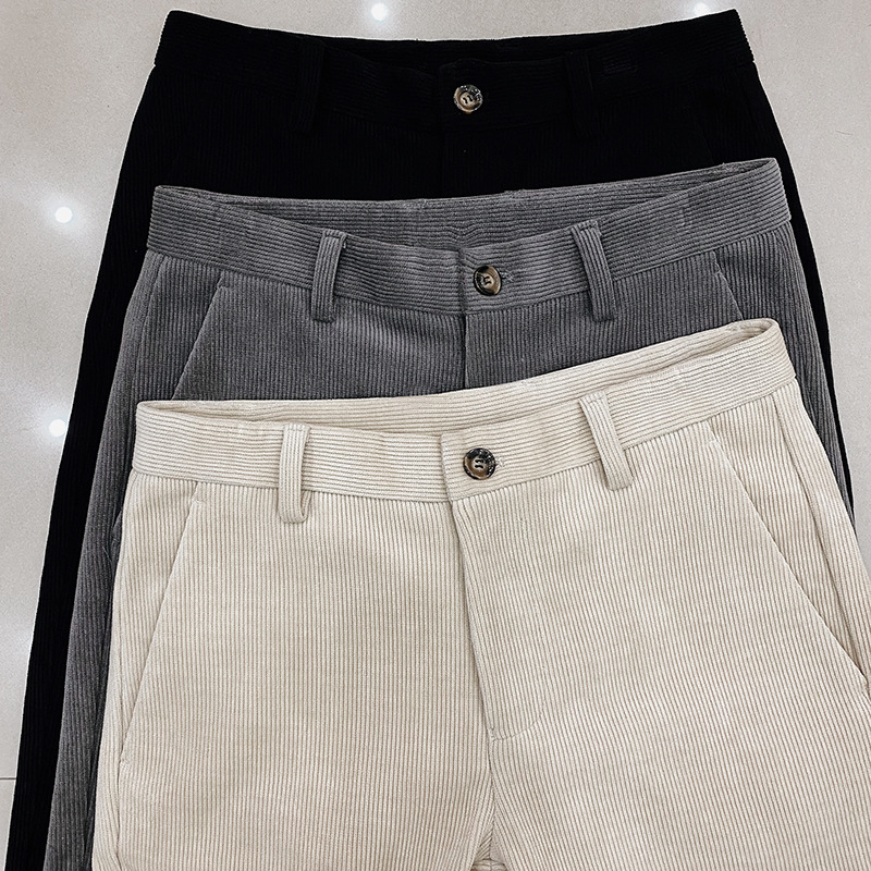 Pantalones de pana elásticos de corte ajustado estilo coreano para hombre, nueva moda casual de negocios para otoño/invierno 2025.