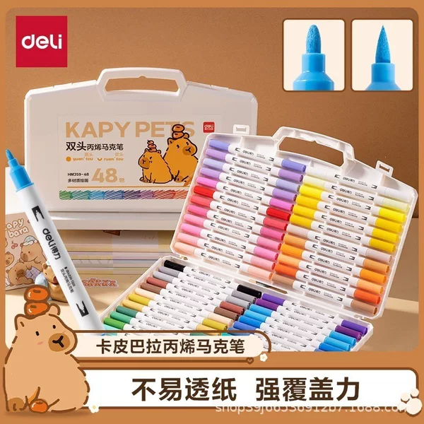 Deli Dual-Head Soft-Tip Acrylic Marker Pen for Children, Quick-Dry Waterproof Art Graffiti Pen with Large Capacity