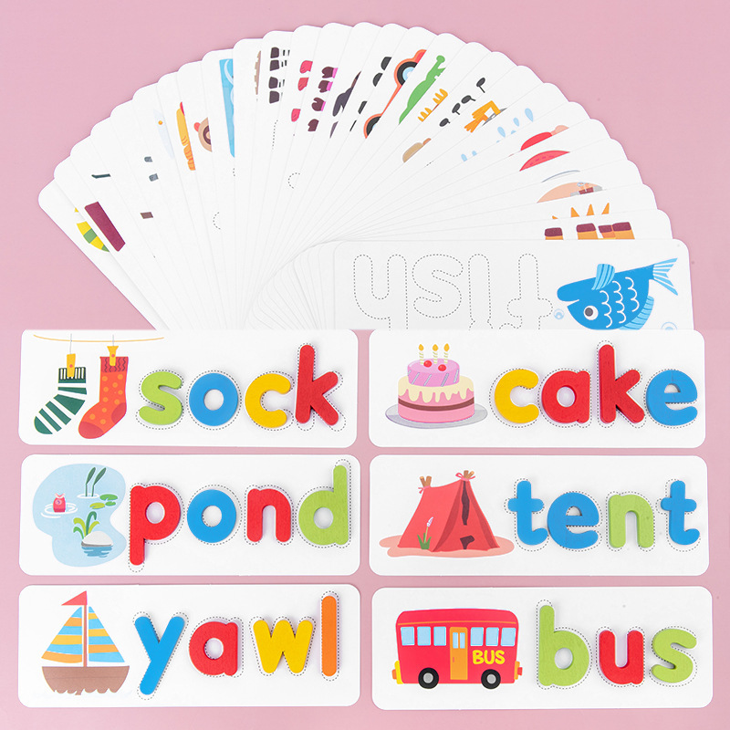 Rompecabezas de rompecabezas para niños, juego de palabras de educación temprana, 26 cartas de letras en inglés, rompecabezas de ortografía, juguetes educativos para niños