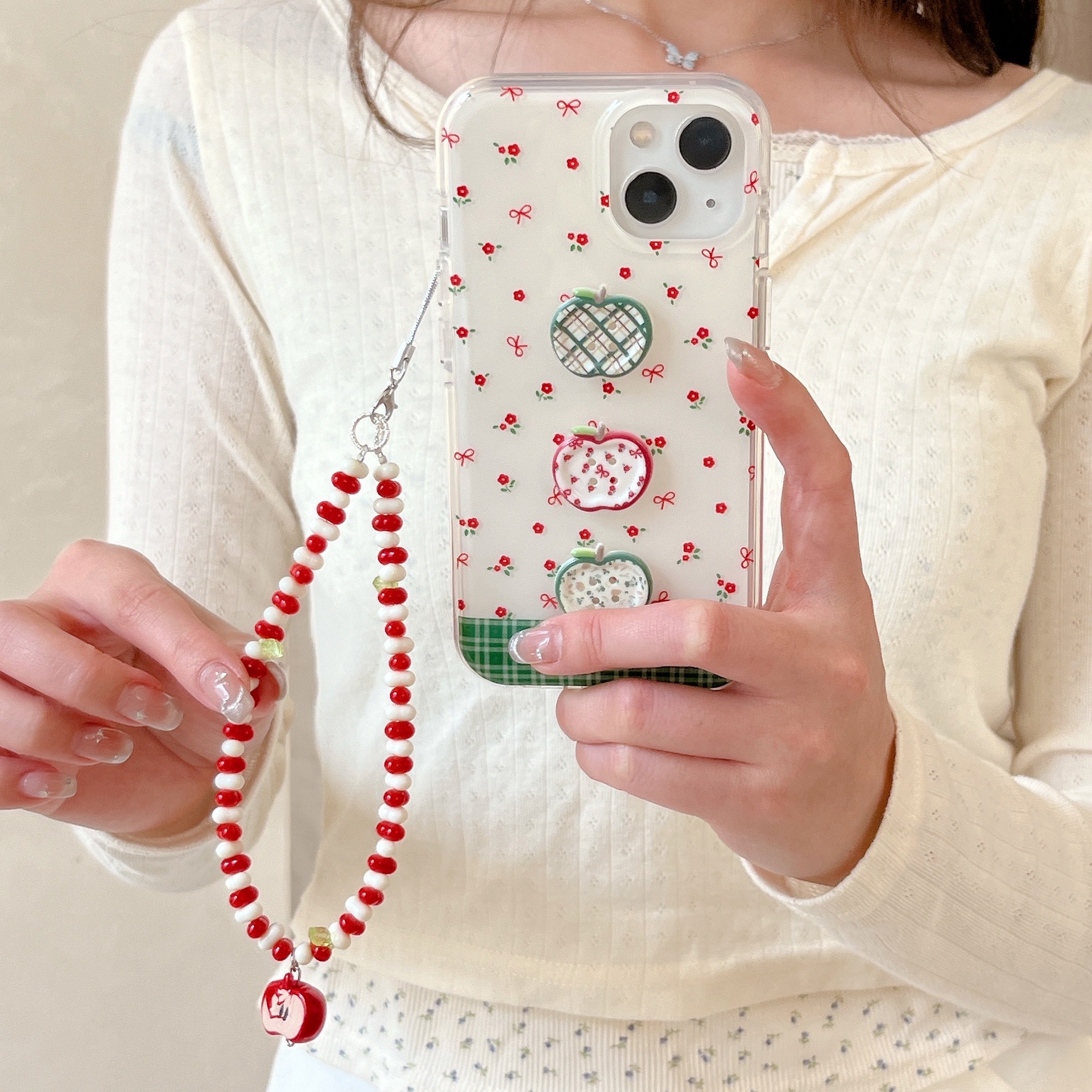 Funda para teléfono móvil iphone15 con empalme floral de estilo coreano 16ProMax Apple 13 botón tridimensional femenino 14P