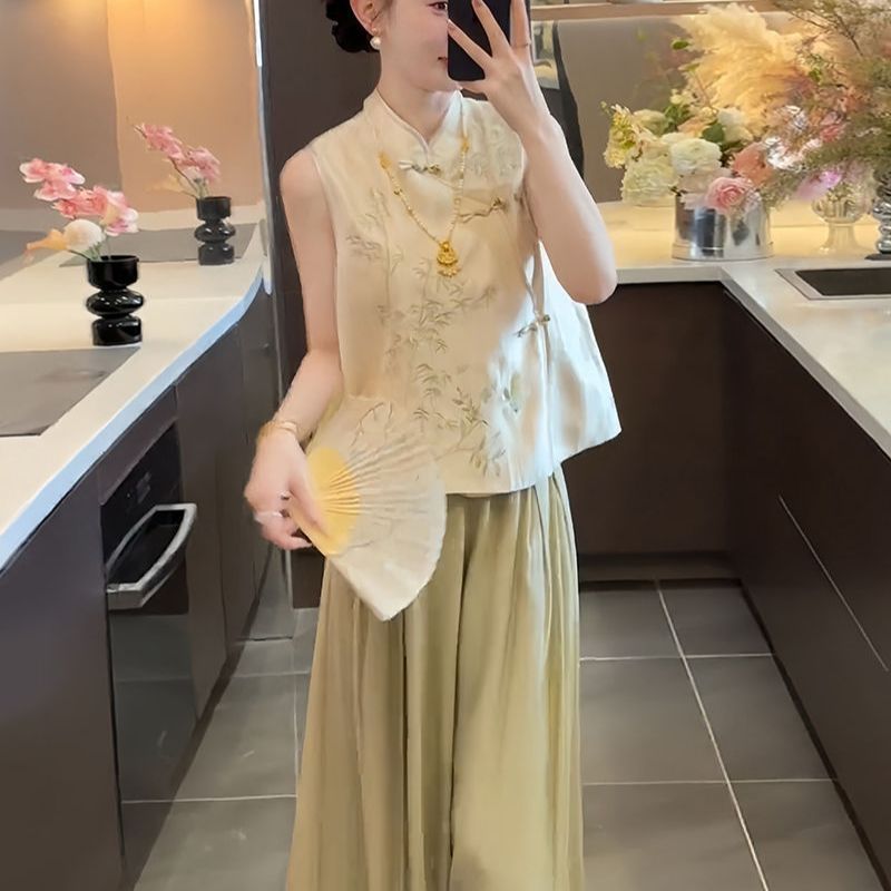 中式国风套装2025夏季气质立领新中式国风女装轻奢盘扣套装两件套|undefined