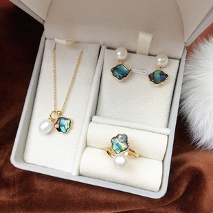 Colorful Bean Cloud Pearl suit Three-piece Necklace Earrings Ring with Chain Belt Box Light Luxury and Glaze Popular New Product
