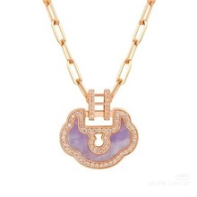 925纯银麒麟新款如意锁项链白贝母灰贝母紫罗兰如意吊坠锁骨链