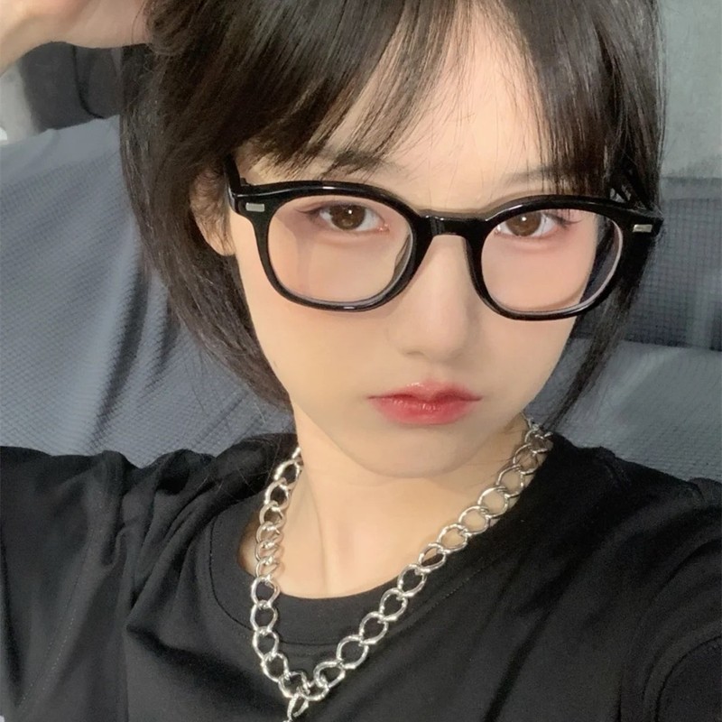 韓国版すっぴん神器メガネフレームins黒枠リベット角型防ブルーライト平光鏡女円顔ネット赤近視|undefined