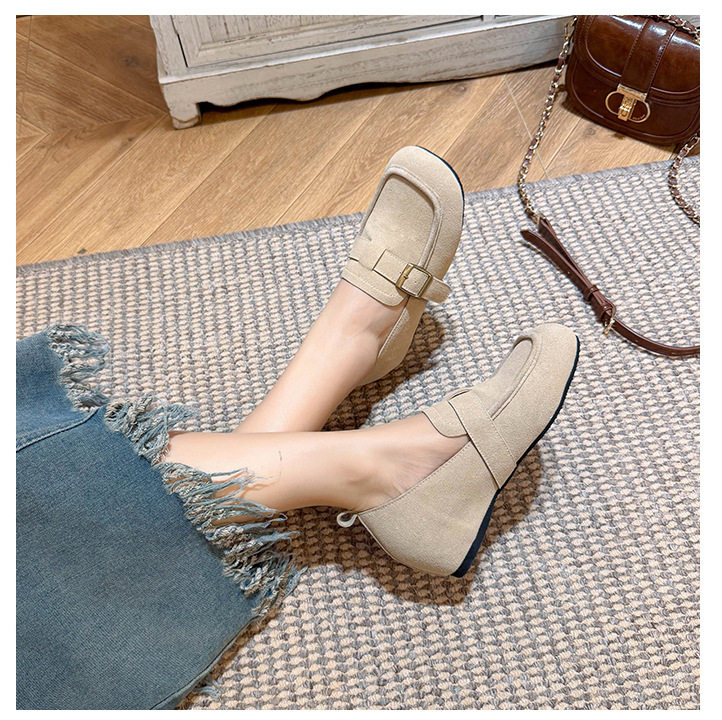 Giày lười nữ da lộn mũi tròn tăng chiều cao 5 cm phong cách Hàn Quốc — Khaki (toàn dải), Màu mơ (toàn dải), nâu sẫm chi tiết 23