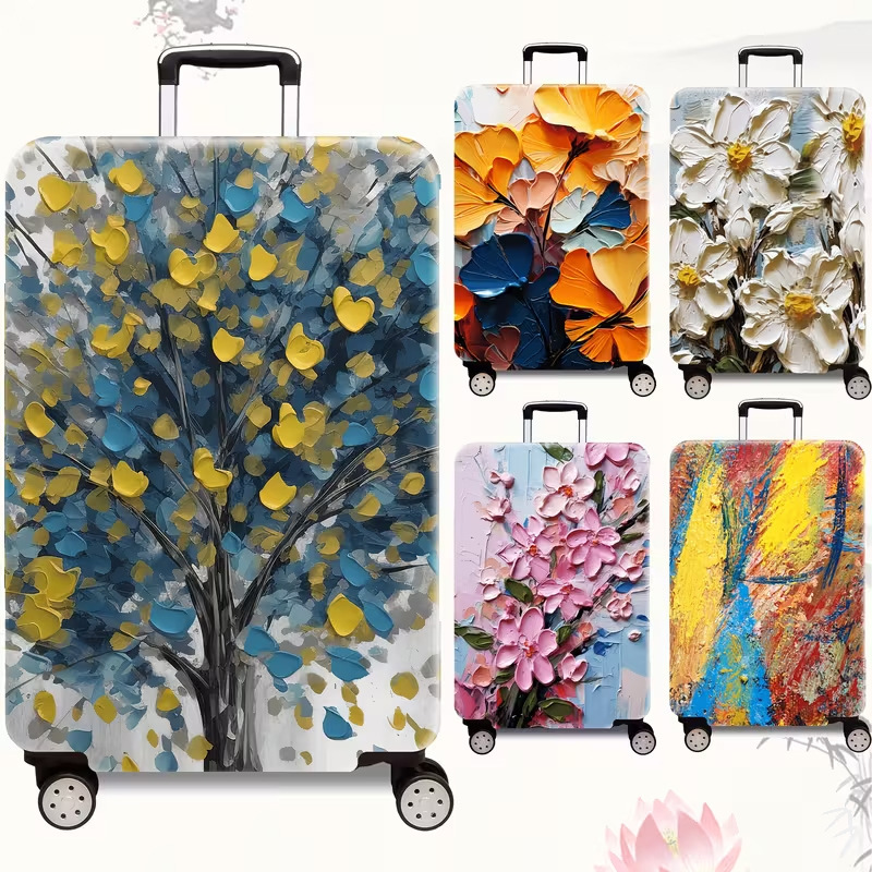 Bright Floral and Butterfly Art Luggage Cover Protective Cover Elastic 20/24/26/28/ 30inch Thickened and Wear-Resistant