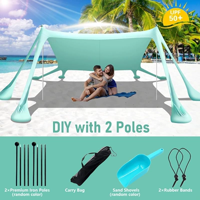 Avtomobil yan çətirləri Octagonal Beach Tent Amazon - octagonal-canopy-sky-blue-2-iron-rods-uv-protection-300300200