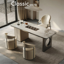 意式极简岩板茶桌椅组合轻奢泡茶桌现代简约功夫茶台办公室喝茶桌
