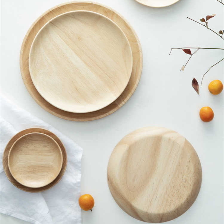 Placa de madera maciza de estilo japonés bandeja de plato redondo pastel plato de pan plato de fruta redondo salsa de inmersión de madera plato bandeja de té restaurante comercial