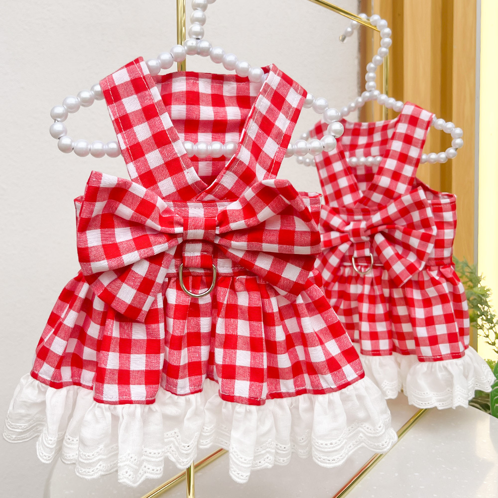 Perros para mascotas, suministros para gatos, falda a cuadros, correa para el pecho, se puede colgar y tirar de la ropa de pelea de peluche de oso de peluche