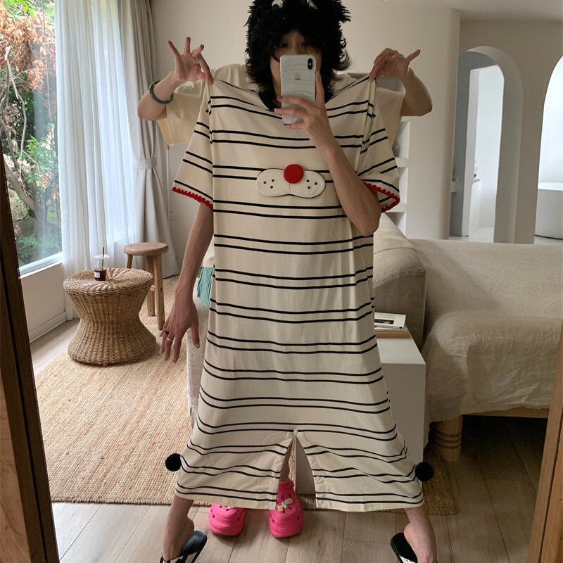 Girl's Cute Cartoon Cool Cat Sleepwear Women's Summer 2025 New plus size Home Clothes Nightdress for Outer Wear
