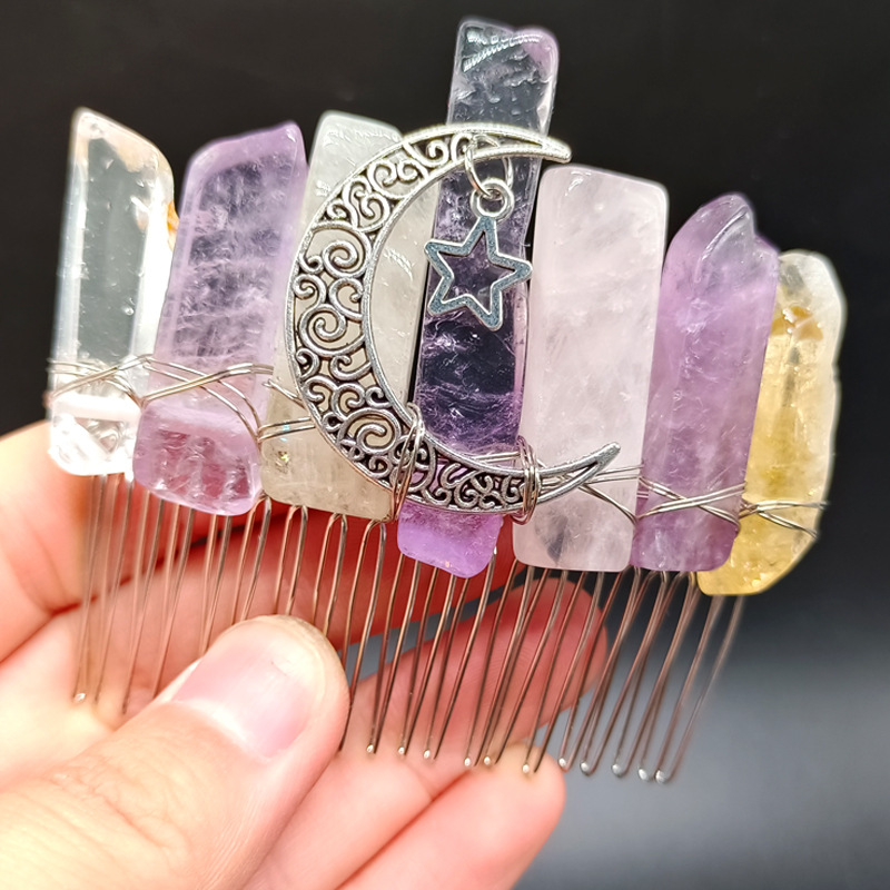 ريترو نجمة القمر الكريستال الطبيعي صنع يدوي أمشاط الشعر display picture 3