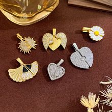 吊坠跨境时尚爱心镶锆项链配件女小众设计天使翅膀开合高级感配饰