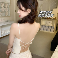 2024 new style lace beautiful back strap breast padded vest ice silk tube top underwear slim fit outer wear inner wear bottoming chest wrap