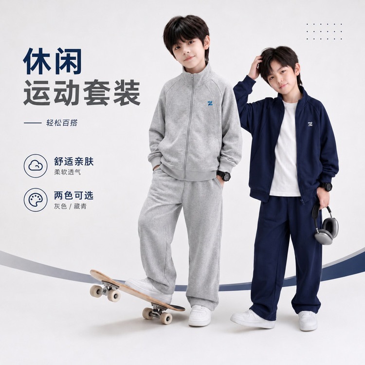 Boys' Fall College Style Outfit 2026 New Fashionable and Stylish Sports Two-Piece Set for Older Children in Autumn
