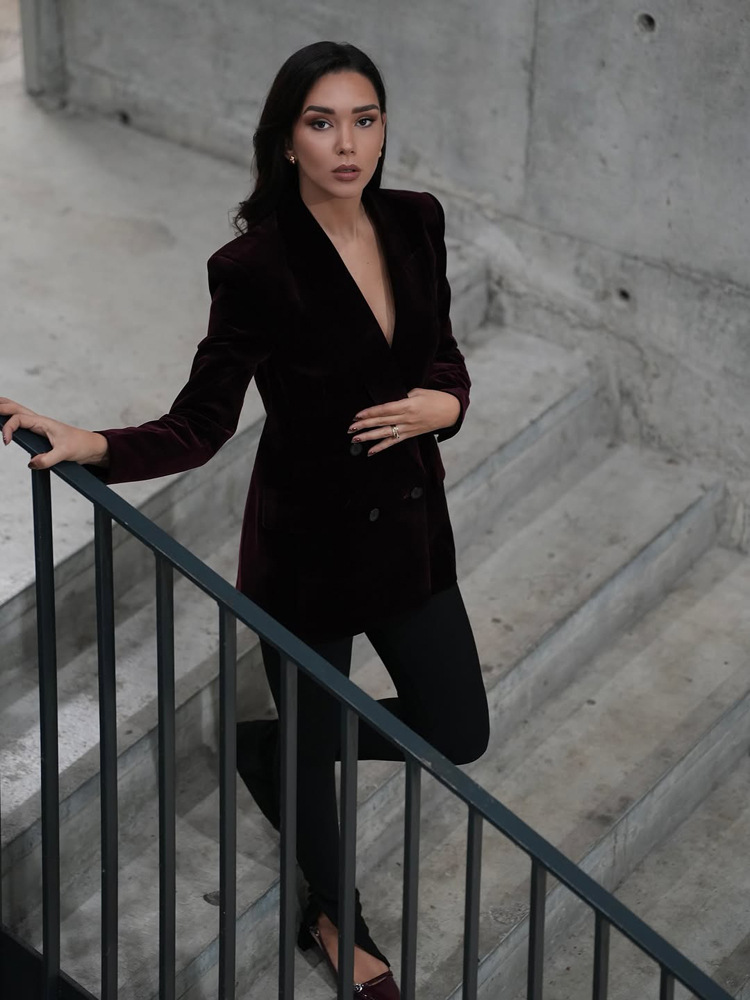Chaqueta de Traje Ajustada de Terciopelo, Spandex, Cuello en V, Manga Larga, para Trabajo
