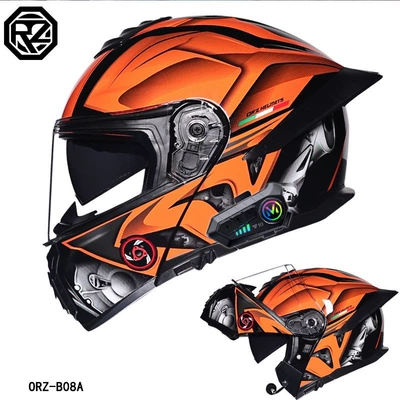 Bluetooth open-face helmet with dual visors, full-face | Motosiklet dəbilqələri - m-orange-knight-transparenty10-bluetooth-hard-microphone