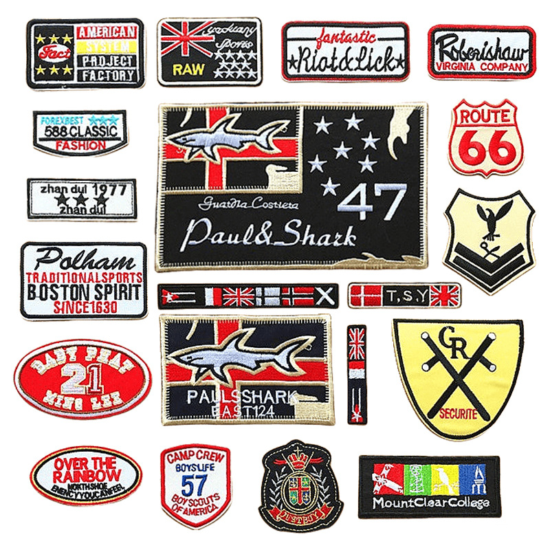 跨境新款牛仔裤布贴刺绣长方形字母补丁贴 徽章DIY布贴补丁贴布