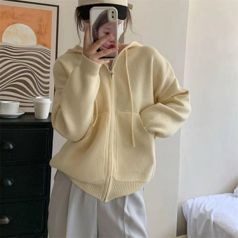 The laid-back style loose, casual and versatile sweater jacket is a new fashion hooded knitted cardigan for women in the autumn and winter of 2022 pic 42