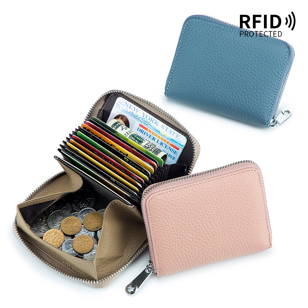 Heißer verkauf große kapazität reißverschluss akkordeon karte aus echtem leder RFID Japanischen multifunktionale geldbörse_voghion.com