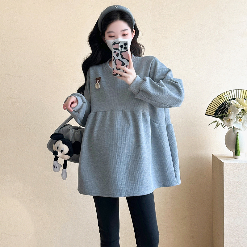 孕妇上衣春秋款娃娃衫中长款时尚休闲宽松卫衣遮屁股秋装卫衣上衣|undefined