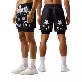 运动短裤男跑步三分裤速干薄款透气内衬假两件美式健身裤夏季男生