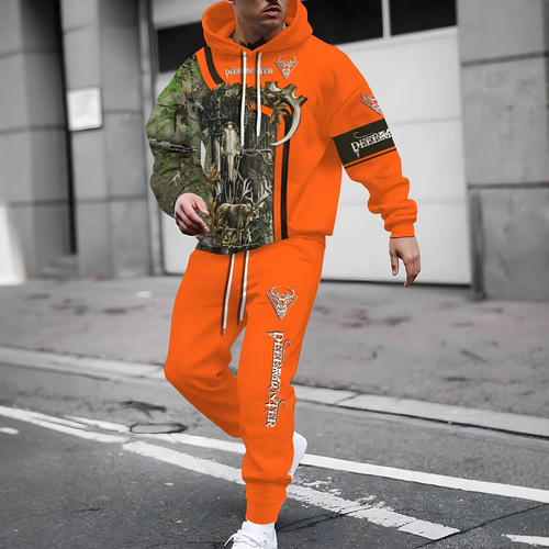 3D Digital Printing Hooded Sweatshirt Set with Letter Jungle Pattern Hooded Couple's Outfit