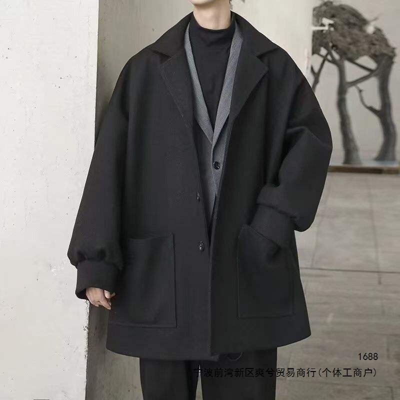 高街风毛呢大衣情侣款中长款呢子外套秋冬季宽松休闲韩版百搭大码