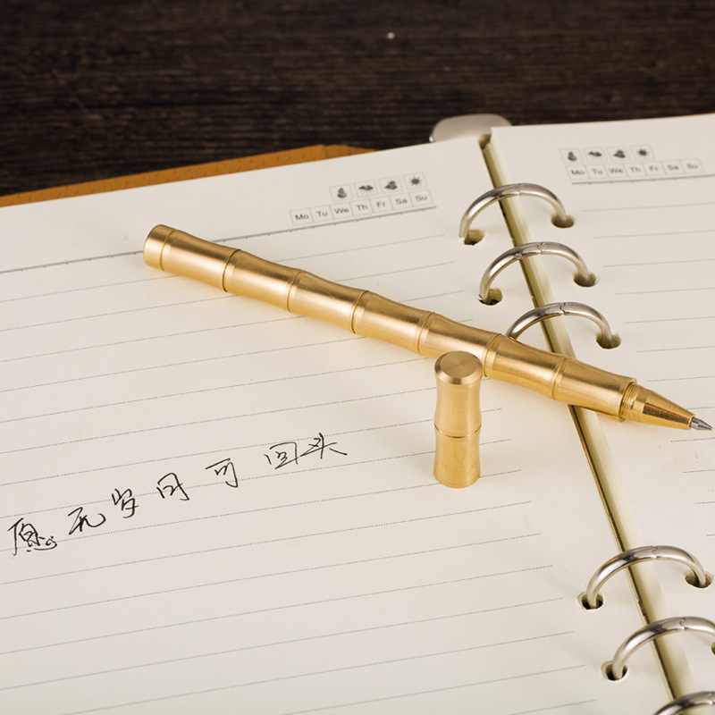 復古黃銅全金屬竹節簽名中性簽字筆 激光個性印刷廣告禮品寶珠筆