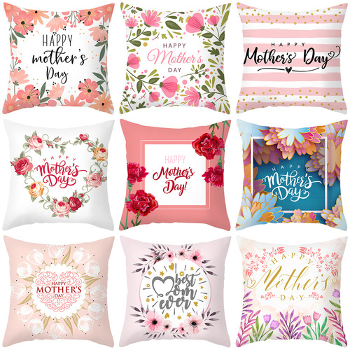 2025 New Mother's Day Printed Throw Pillow Cover Cross-border Peach Velour Home Sofa Decor Throw Pillow Bedside Cushion Cover