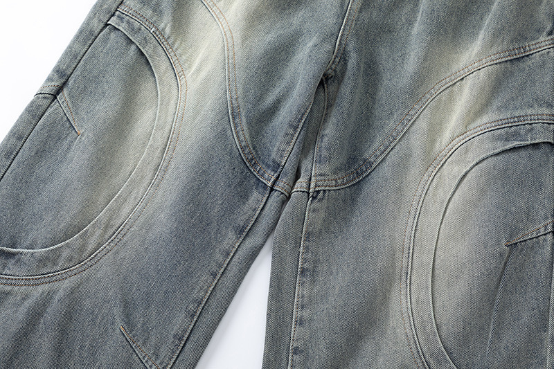 Men Women Curved Hem Jeans Loose Straight Leg Pants Trendy Casual Versatile Autumn Street Style Creative Design_mkmklike.com