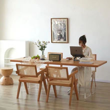 现代极简轻奢亚克力悬浮餐桌北欧实木家用办公桌简约创意原木长桌