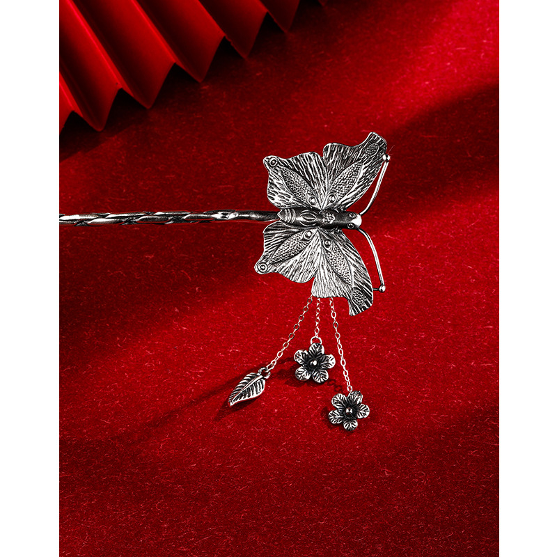 Horquilla de plata 999 plata esterlina estilo étnico vintage mariposa borla updo pelo headwear accesorios para el cabello de plata pura updo horquilla del pelo
