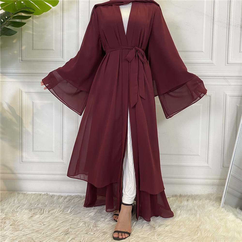 1875#[With hijabs]2 layers Chiffon Lantern Sleeve Abaya - CHAOMENG MUSLIM SHOP