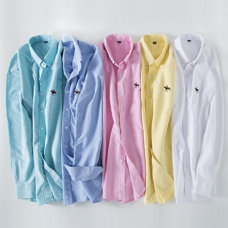 Cross-border Foreign Trade Plaid Casual Cotton Men's Shirt Slim-fit Ma Biao Base Shirt Oxford Long-sleeved Striped Shirt for Men