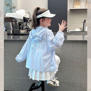 Children's Hooded Lace Sun Protection Clothing, Girls' Fashionable Skin Clothing, Big Kidsren's Outwear, Air-Conditioned Cardigan, 2025 Summer New Style