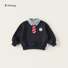 邦选童装男童上衣春季新品时髦领带卫衣儿童两件套学院风小童衣服