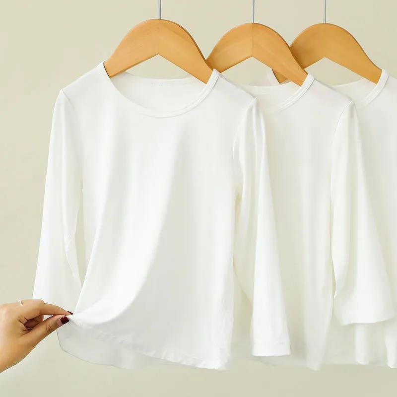 Children's T-shirts, long-sleeved base layers, innerwear, solid color tops, white vests for boys and girls, suitable for commuting.
