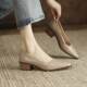 Jinbukang Ju Soft Leather Pedal Shoes Half Heel Shoes Spring and Autumn Slip-on Pointed Toe Shoes Shallow Mouth Shoes Women's Middle Heel