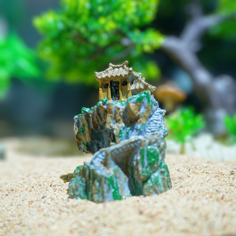 Templo de montaña rocalla decoración de bonsai pecera micro paisaje paisajismo pabellón simulación estilo arquitectónico antiguo templo al por mayor