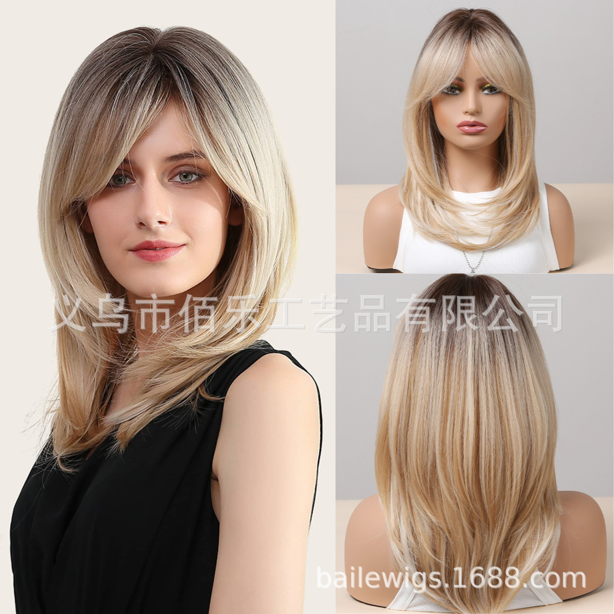 Nuevo negro Rosa flequillo larga recta gradiente de pelo fibra química SEDA NATURAL peluca femenina tocados pelucas fabricante en stock image 25