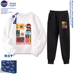 NASA x Super Mario Kart cartoon game crew neck sweatshirt for spring and autumn, unisex children's and student top