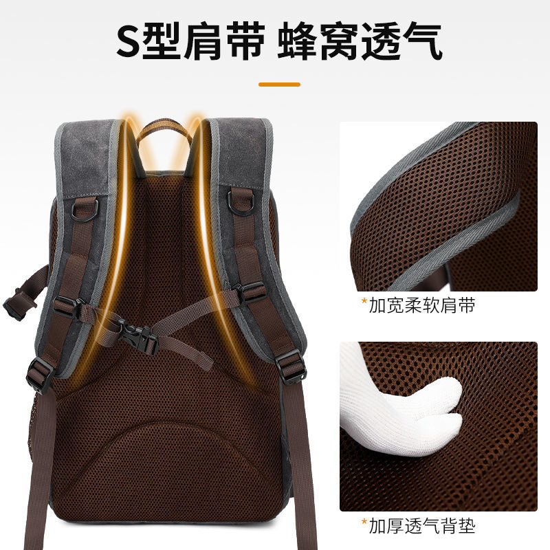 Q3Y 전문 방수 어깨 카메라 가방 복고풍 캐주얼 어깨 카메라 가방 캔버스 17 인치 컴퓨터 다기능 백