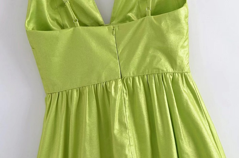 high waist slim solid color V-neck A-line dress NSXDX117991