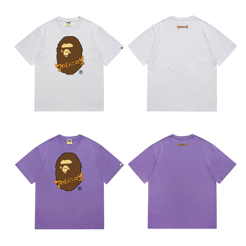 Long-Term Bape Tshirt 2024Ss Summer Ape Head Little Monkey Camouflage Men and Women Same Style Short-Sleeved Round Neck