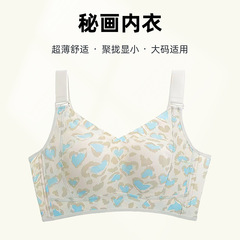 秘画内衣旗舰店大胸显小塑身调整型同款透气无痕防下垂文胸全罩杯